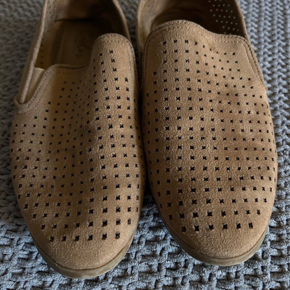 Women's  Slip-On Perforated Suede Loafers - Tan/brown